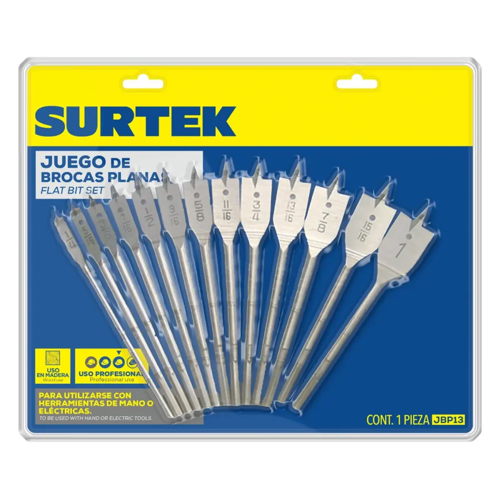 Juego de brocas para madera de acero al carbono tipo manita zanco hexagonal, 13 piezas