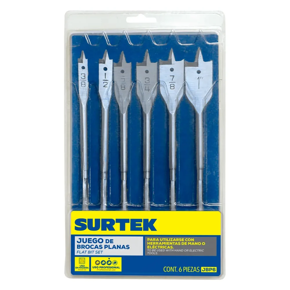 Juego de brocas para madera de acero al carbono tipo manita zanco hexagonal, 6 piezas