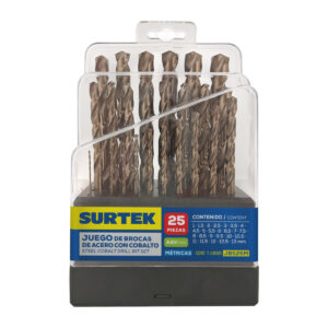 Juego de brocas con cobalto de acero de alta velocidad métricas zanco recto, 25 piezas