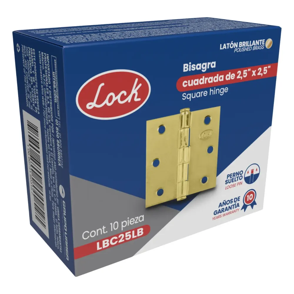 Bisagra cuadrada perno suelto de acero latón brillante 2.5" x 2.5"