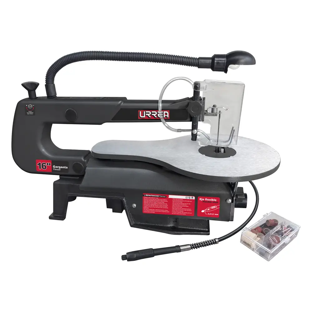 Sierra caladora de banco con puerto de expulsión de residuos, 16", 90 W, 120 V, 1600 RPM