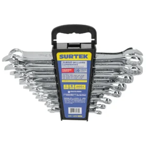 Juego de llaves combinadas pulido espejo en pulgadas, 12 puntas, 16 piezas en rack