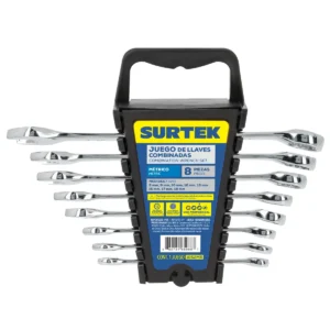 Juego de llaves combinadas pulido espejo métricas, 12 puntas, 8 piezas en rack