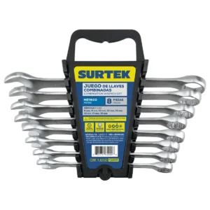 Juego de llaves combinadas satinadas métricas, 12 puntas, 8 piezas en rack