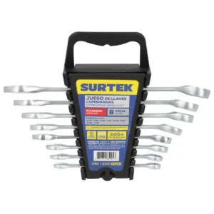 Juego de llaves combinadas satinadas en pulgadas, 12 puntas, 8 piezas en rack