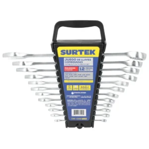 Juego de llaves combinadas satinadas en pulgadas, 12 puntas, 12 piezas en rack